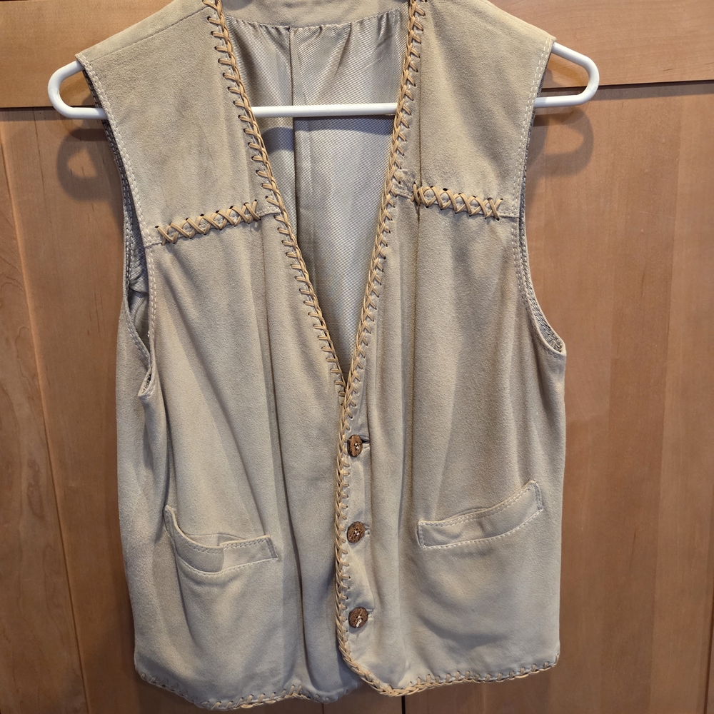 Phenix Beige Genuine Suede Leather with Embroidered Edges